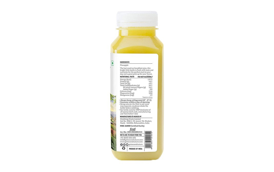 Second Nature Cold Extracted Fruit Juice Pineapple   Plastic Bottle  250 millilitre